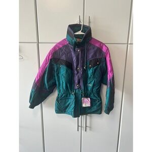 Vintage Descente Ski Jacket Teal Purple Magenta Colorblock 80s 90s Retro Mens L